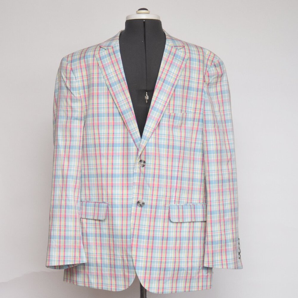 Alan Flusser Pastel Plaid Sport Coat 42S Easter Wedding Preppy Madras Blazer